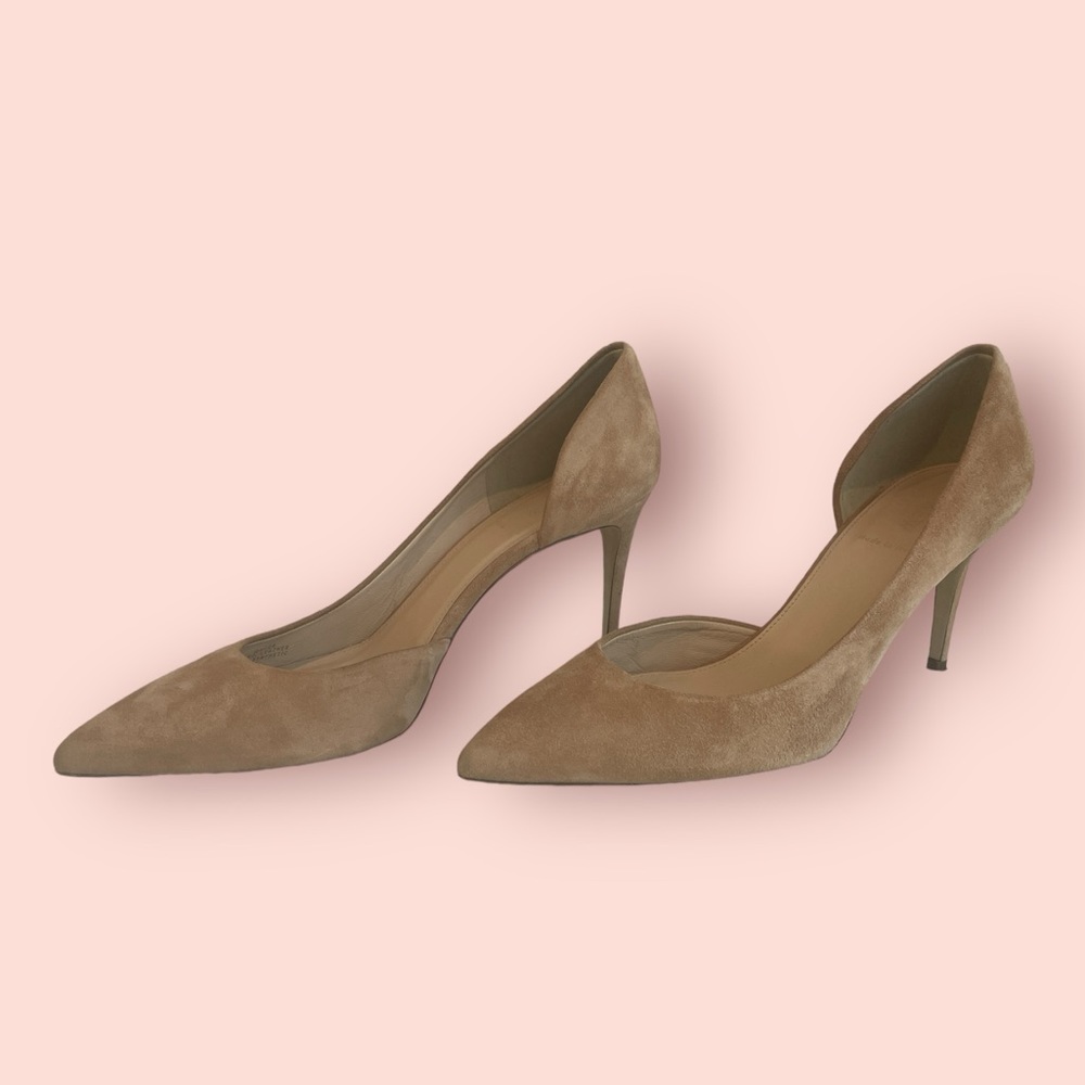 J Crew Nude suede 3 inch heels Made in Italy.